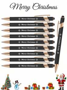 1/3/5pcs Luxury Metal Retractable Ballpoint Pens With "Merry Christmas" Text And Snowflake Icon, Smooth Writing, Touchscreen Compatibility, Black Ink, The Best Christmas Gift - Perfect For Home And Back To School Office Gifts. - A - View 4
