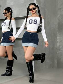 Women Denim Skirts - Dark Wash - View 8