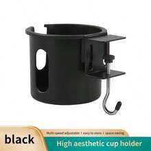 1pc Multifunctional Desk Side Clip Cup Holder With Hook, Desktop Hanging Beverage Storage, Practical Office Accessory, Storage For Water Cups And Small Items - Cup Holder - View 6