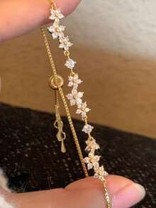Sparkling Cherry Blossom Pull Bracelet, Small Flower Series, With Decoration - Multi-Functional High-End Accessory From Ins-Inspired Niche Series, Perfect For Elegant - A - View 5