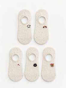 5 Pairs Random Multicolor Cute Puppy Cartoon Animal Sweet Style Invisible Socks, Campus Style Sweet Gift For Party, Casual, Work - Multicolor - View 4