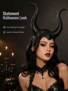 1PCHalloween Black Devil Horn Headpiece, Gothic Demon Costume Headband For Women, Halloween Party Cosplay Accessory - View 1