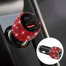 1个闪亮水钻车载充电器，快速充电，USB/AC车载手机充电器，心形LED显示屏水钻车载充电器适配器，快速充电，支持手机、行车记录仪、GPS等设备，手工制作，是节日/生日送给男士和女士的理想礼物 - 彩色 - 查看 62