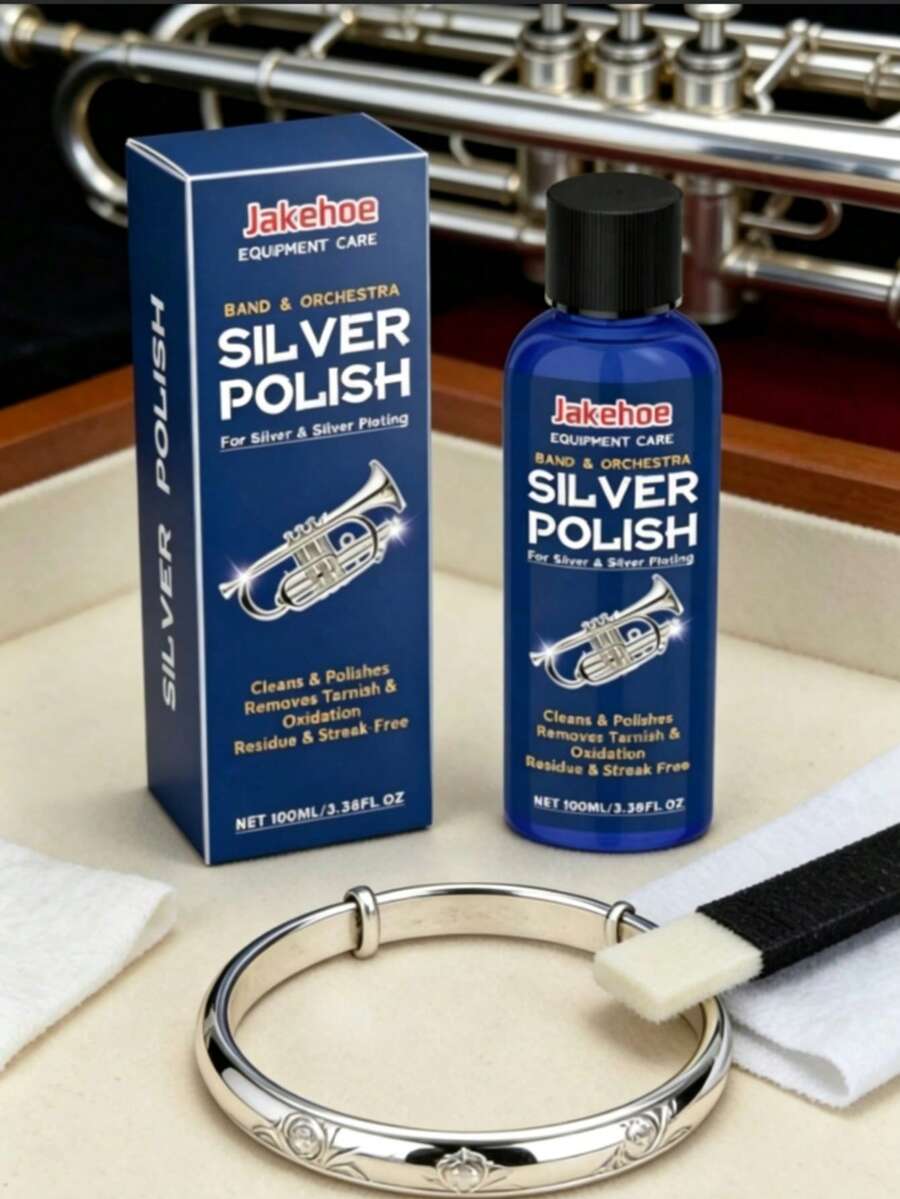 Limpiador de Joyas de Plata de Gran Capacidad de 100ml, Elimina Manchas Negras y Amarillas de la Platería, Adecuado para Limpiar Anillos, Tazas de Plata, Collares, Etc. También Incluye Tiras de Pulido Mini Blancas y Verdes Toallitas Húmedas, Se Puede Usar para Limpiar Platería, Pulir Uñas y Joyas, Brillar Joyas de Plata Metálica. - Líquido - Ver 1