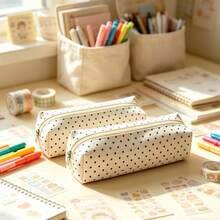 1pc Polka Dot Minimalist Pencil Case, Large Capacity Stationery Storage Bag, Zippered Pencil Box, Office School Desktop Makeup Small Item Organizer, Back To School Essential - A - View 5