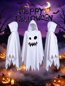 Halloween Ghost Costume Kids White Hooded Ghost Cape - Multicolor - View 1