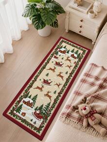 1pc Vintage Christmas Long Runner Rug, Kitchen Mat Suitable For Bathroom, Kitchen, Outdoor, Hallway, Bedroom, Living Room, Machine Washable Easy To Clean, Non-Slip Entryway Mat, Bedroom Decor Autumn Decoration Rug Accessory - Multicolor - View 3