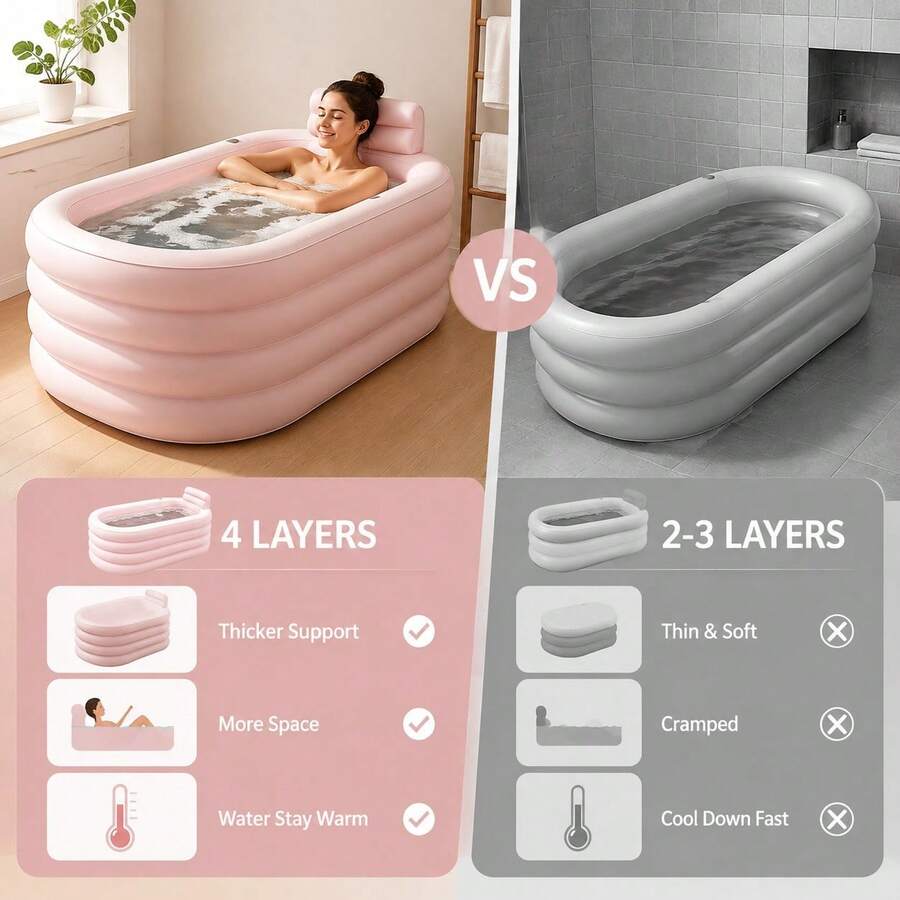 1pc Foldable Portable Adult Inflatable Bathtub, Thickened Durable Material, Comfortable Backrest, Easy Storage And Quick Installation, Space-Saving Design, Suitable For Relaxing Bathing - A - View 1