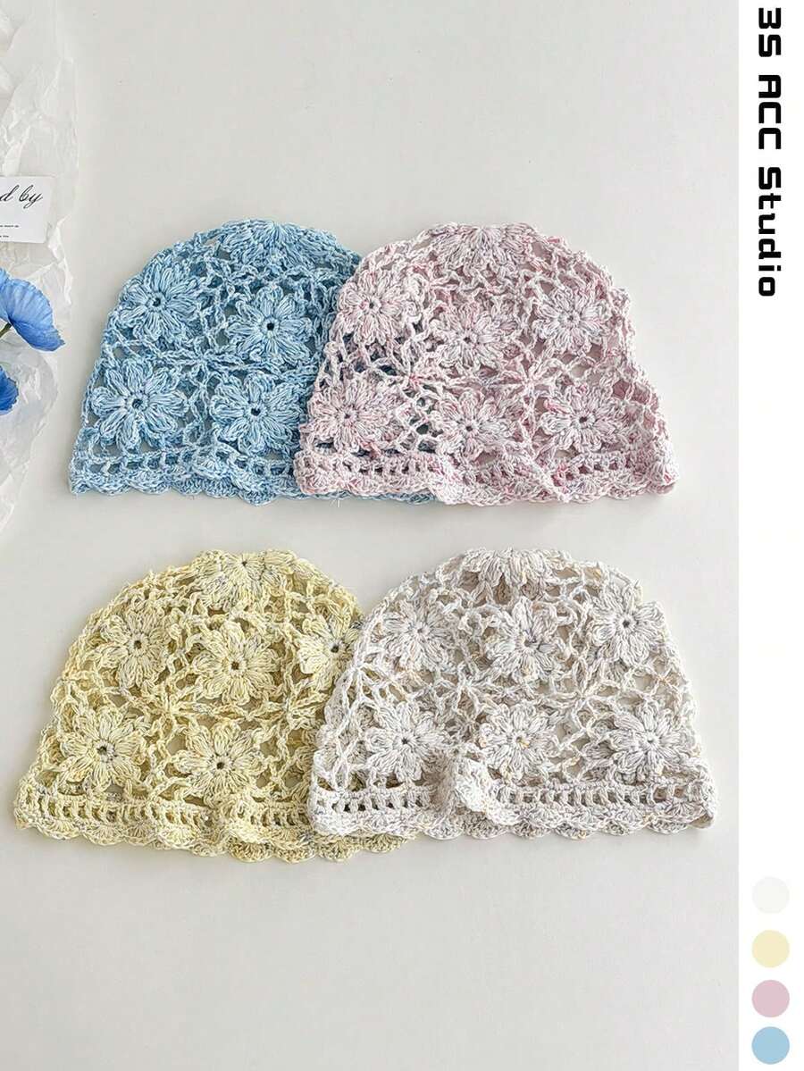 Sequin Lettering Hollow Knit Cap, Vintage Versatile Handmade Crochet Beanie, Lightweight Breathable Sun Protection Headwear, Suitable For Spring, Summer, Autumn, Daily, Beach, Outdoor - Sequined Silver Thread Flowers - View 1