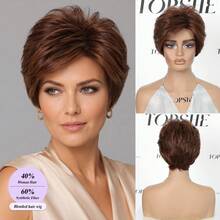 Wig Campuran Rambut Manusia Pendek Bervolume Potongan Pixie Abu-abu Garam dan Merica Tanpa Lem, Poni Samping yang Sudah Ditata, Penutup Kepala Bernapas untuk Wanita Dewasa, Pemakaian Sehari-hari - MultiWarna - View 15