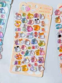 1/4pcs Embossed Crystal Fun Stickers Solid Cartoon Animal Pattern Planner Phone Case Decoration Stickers - Multicolor - View 14
