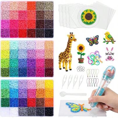 72 Colors 36000 Pcs 2.6mm Fuse Beads Kit With Fuse Bead Pen Fuse Beads, Fuse Bead Pen, Pegboard, Ironing Paper, Tweezers Hooks, 2.6mm Tiny Beads, Easter School Arts Crafts Kids