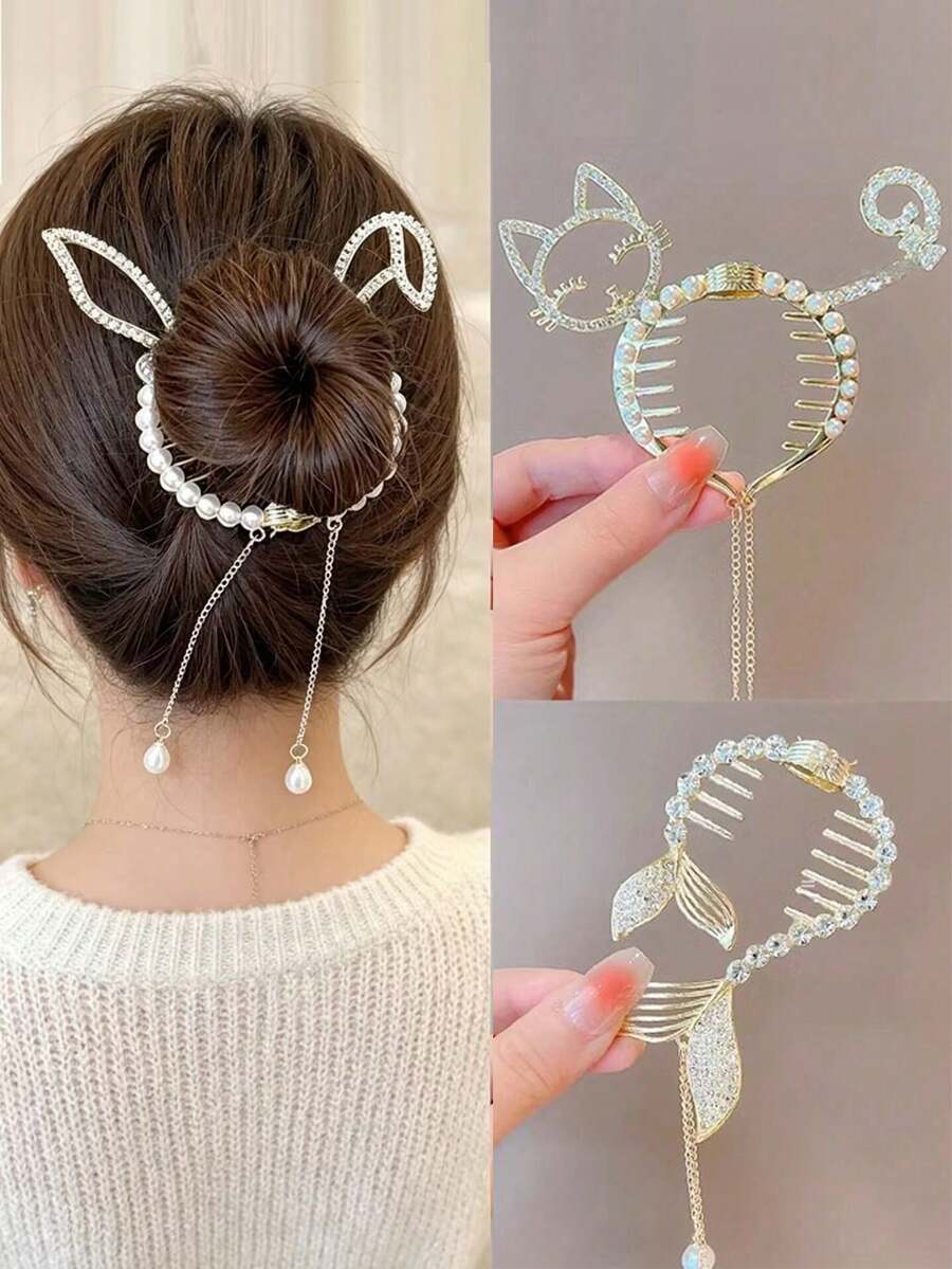 1pc Faux Pearl Tassel Hair Clip, Cute Bunny Wing Ponytail Holder, Princess Hair Accessory, Birthday Festival Gift