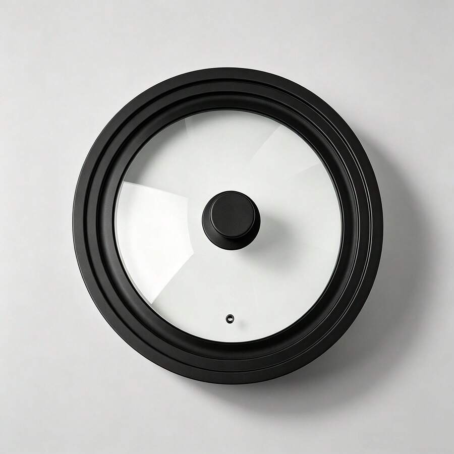 Black Universal Glass Pot Lid For 24/26/28 Cm Diameter Pots, Silicone Rim With Steam Vent - White - View 1