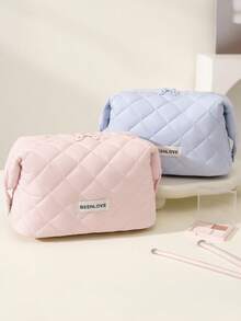 Large Opening Design Large Capacity Makeup Bag With Zipper, Lightweight Travel Toiletry Bag, Waterproof Foldable Quilted Cosmetic Storage Bag, Suitable For Skincare, Brushes, Bathroom And Travel Essentials, Gift For Girls And Women - Multicolor - View 7