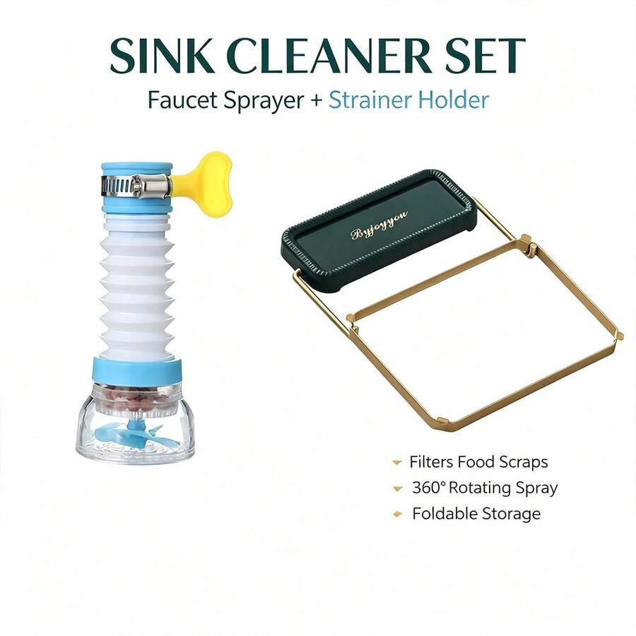 Kitchen Sink Accessories Set, Faucet Water Filter Sprayer & Sink Food Residue Strainer Holder, Foldable Sink Waste Filter Rack For Kitchen Sink, Reusable Drain Net Bag Included, Household Kitchen Gadget+ - Set - View 1