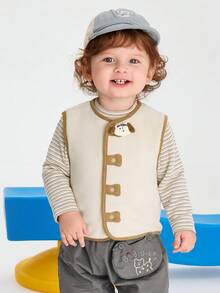 Balabala Baby Boys Vest With Cute Cartoon Decor Belly‑Protecting Outer Waistcoat For Autumn Winter - Light Khaki - View 1