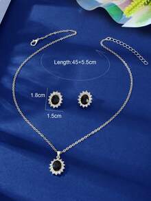 3pcs Fashion Silver Black Pendant Earrings 2pcs Necklace 1pc Set - Black - View 3