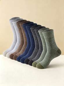 5 Pairs Men's Thick Terry Cushioned Mid-Calf Socks, Heathered Color Block, Warm Reinforced Work Socks, Moisture-Wicking For Outdoor Hiking - Multicolor - View 5