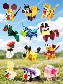 Youleli 12pcs Mini Animal Small Particle Building Blocks, DIY Dinosaur Bird Insect Models, STEM Educational Toys For Kids, Birthday Party Favors Gifts - Multicolor - View 3