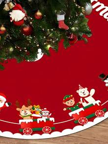 1/100Pcs Christmas Tree Skirt With Christmas Train And Santa Claus Theme, Round Base, Diameter 60/90CM Optional; Suitable For Winter Party And Home Holiday Decoration, Ideal Christmas Tree Accessory. - Multicolor - View 6