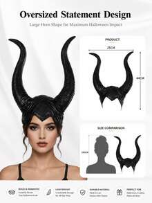 1PCHalloween Black Devil Horn Headpiece, Gothic Demon Costume Headband For Women, Halloween Party Cosplay Accessory - View 5