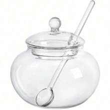 Glass Honey Pot Honey Jar With Spoon Lid Cover Honey Bottles Honey Container Dispenser Ketchup Container Sauce Jar For Oil Sauces Vinegar - Clear - View 1