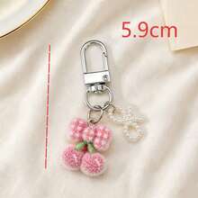1pc/2pcs/3pcs Women's Flocked Cartoon Cherry Pendant With Faux Pearl Hollow Bowknot Accessory Keychain Cute Bag Charm - Multicolor - View 3