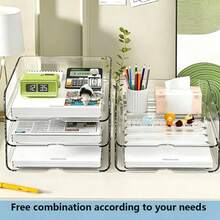 2 Stackable File Trays, Paper Storage Box, Transparent Desktop File Organizer, Suitable For School, Office And Home Desktop Storage Rack, File Organizer Box Can Store Books, Newspapers And Magazines. - Clear - View 2