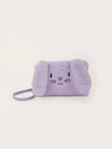 1pc Cute Rabbit Plush Crossbody Bag, Soft Fluffy Cartoon Design, Girls' One Shoulder Small Wallet - Plush - View 5