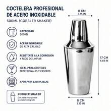 Professional Stainless Steel Cocktail Shaker 500ml, 3-Piece Cobbler Shaker With Built-In Strainer And Leak-Proof Lid For Home Bar And Bartenders - View 4