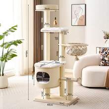 Solid Wood Cat Tree For Small Spaces, Suitable For Large Cats, With Integrated Cat Nest And Scratching Posts - Solid Wood Multi-layer Board Cat Tree Model a - View 8