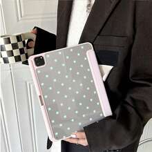 1pc Cute Mint Green & Grey Star Print Tablet Protective Case, Foldable Stand, Multi-Angle Viewing, Suitable For Work & Entertainment, With Pen Slot, Compatible With IPad Pro 2024/Air M3/A16 2025, Compatible With Xiaomi, MatePad - Multicolor - View 3