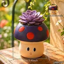 1/2pcs Polka Dot Purple Mushroom Shaped Planter, Suitable For Garden, Patio, Balcony, Breathable Resin Material, Indoor And Outdoor Use, Personalized Micro Landscape Succulent Planting Pot - Mushroom Planter - View 10