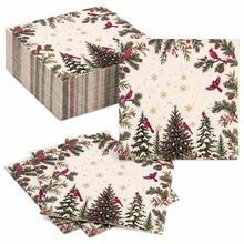20/40/100pcs Christmas Holiday Disposable Paper Napkins, 2-Ply Red Cardinal & Cedar Tree Print Dinner Napkins, Pine Cone, Berry & Gold Snowflake Pattern Dessert Napkins, Suitable For Christmas Family Gatherings, Winter Holiday Dinner Parties, 6.5*6.5 Inches - Multicolor - View 2