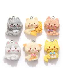 10/20/100pcs Resin Jewelry Accessories Cat Holding Fish Kitten Pendant DIY Handmade Bracelet Keychain Necklace Charm - Kitten - View 3