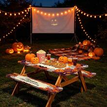 3 PiecesPicnic Tablecloth Set With Bench Cover, Elastic Edge Design, Halloween Pattern With , Washable Rectangular Tablecloth, Suitable For Weddings, Camping, Picnics, Garden Parties And More, Practical Essential - D - View 9