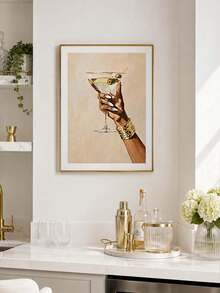 1pc Martini Cocktail Hand-Painted Canvas Wall Art, Framed Or Unframed Neutral Luxury Style Decorative Painting, Bar Cart Poster, Restaurant Bar Indoor Wall Decor, Home Decoration, Gift - Abstract Style a - View 5