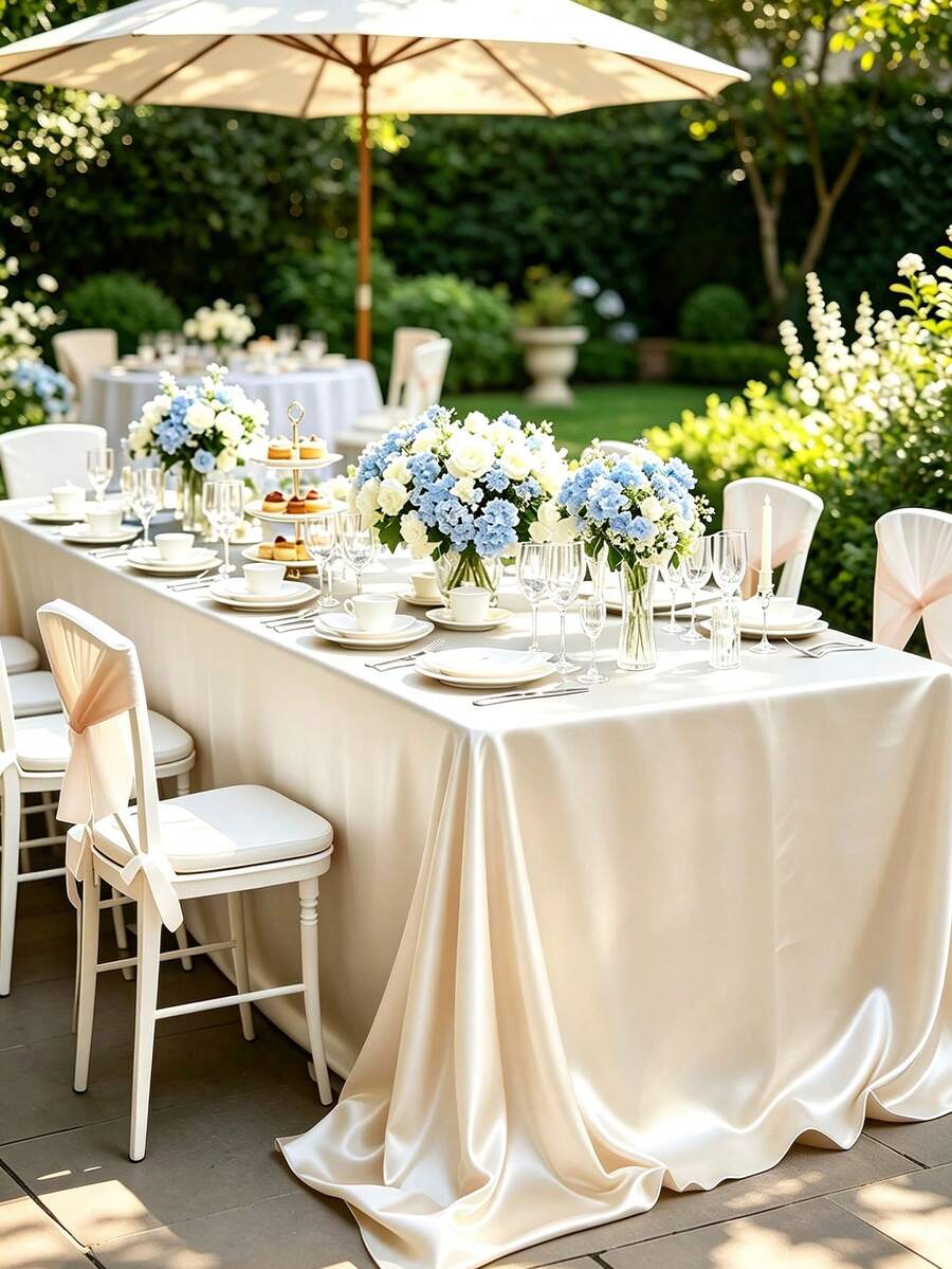 102 X 58 Inch Satin Tablecloth, Rectangular Bed Skirt, Silky Fabric, Champagne Color Party Tablecloth Suitable For Rectangular Dining Tables, Parties, Holidays, Weddings (Ivory White)