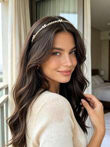 1pc Women's Gold Thin Metal Rhinestone Headband, Exquisite Bridal Butterfly Embellished Headband, Elegant Non-Slip Hairband, Suitable For Wedding, Party, Daily, Autumn Styling - Multicolor - View 6