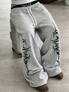 Men's Casual Outdoor Printed Sports Sweatpants, Simple Fashion Daily Long Pants, Autumn/Winter - Grey - View 2