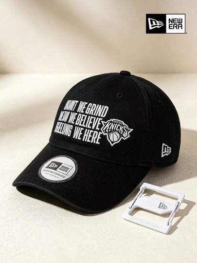 New Era Black Knicks Baseball Cap, Embroidered Team Graphic Logo Hat, Curved Brim Adjustable Casual Hat, Unisex, Streetwear Style