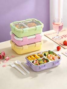 850ml Multi-Compartment Lunch Box, 304 Stainless Steel And PP Material Divided Meal Container, Includes Fork And Spoon Set, Leak-Proof Design, Suitable For School, Office And Travel, And Reusable - Multicolor - View 4