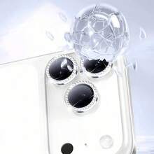 3pcs Camera Lens Protector For IPhone 18/18 Pro/18 Pro Max/17/17 Pro/17 Pro Max/17 Air/16/16 Plus/15/14/13/12/11, Shiny Personalized Metal Diamond Ring Design, 9H Hardness Anti-Scratch, Fashionable Phone Accessory, Compatible With Phone Case - Silver - View 3