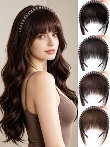 Headband With Integrated Bangs, Faux Hair With Rhinestones, Air Bangs Hairpiece To Cover White Hair On Forehead, Hairband Bangs Wig - Multicolor - View 1
