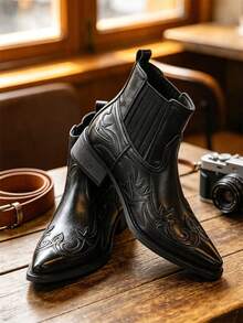 American Retro Work Boots Men's Boots Thick Sole Height-Increasing British Style Chelsea Ankle Boots - Black - View 9
