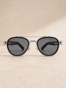 European & American Retro Sunglasses For Men, Silver-Grey Metal Frame, Dark Grey Lenses, Small Round Frame Design, Black Temples With Silver Layered Decoration, Light Luxury High-End Feel, Cafe, Daily Streetwear - Multicolor - View 3