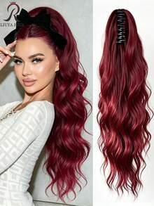 Dark Brown & Black Claw Ponytail Hair Extensions, Light Brown Base Color, 24 Inch Water Wave Heat Resistant Synthetic Fiber Ponytail Wig, Suitable For Women's Daily Use Short Hair Accessory - Multicolor - View 21