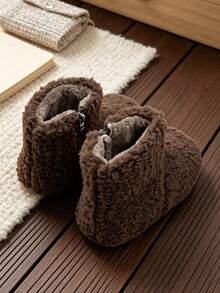 1 Pair Kids Soft Plush Short Boots, Simple Side Zipper Round Toe Ankle Boots, Suitable For Home Wear, Suitable For Casual Walking, Suitable For Autumn/Winter - Brown - View 6