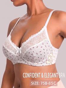 Bra Wanita Motif Bunga, Patchwork Renda, Berkawat, Anti-Kendur, Nyaman - Grey - View 4